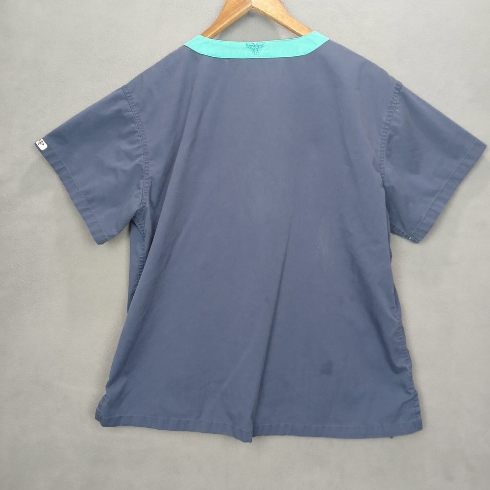 Couture Scrub Top Womens Medium Blue Cotton Embroidered Logo V Neck Medical - Picture 2 of 10